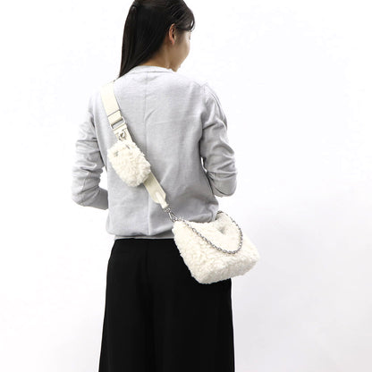 プラダ PRADA バッグ ショルダーバッグ レディース ホワイト ウール カシミヤ ロゴ 2Way ハンドバッグ ボア ファー チェーン