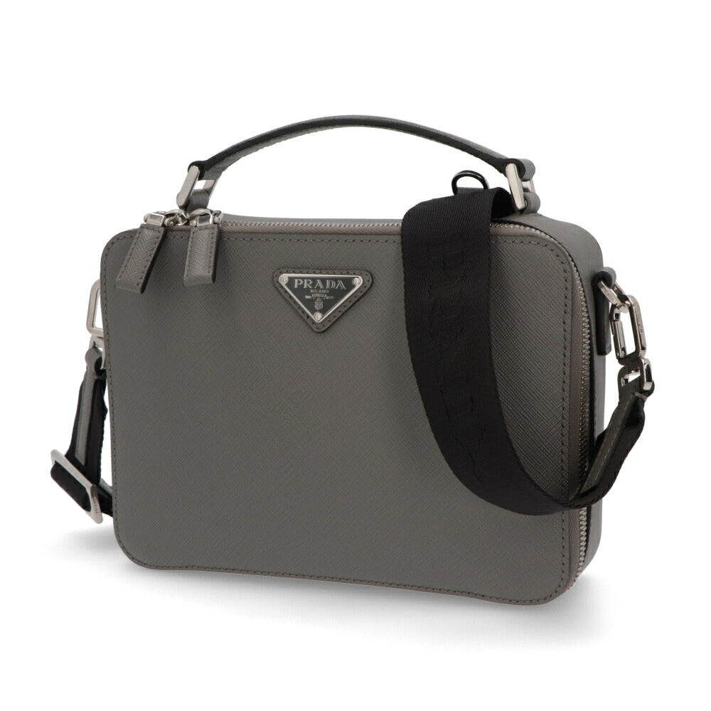PRADA ショルダーバッグ グレー レザー ロゴ サフィアーノ