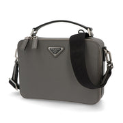 PRADA ショルダーバッグ グレー レザー ロゴ サフィアーノ