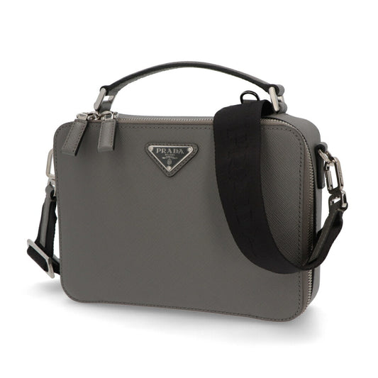 PRADA ショルダーバッグ グレー レザー ロゴ サフィアーノ