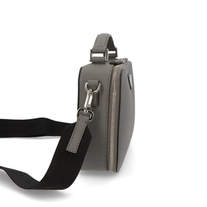 PRADA ショルダーバッグ グレー レザー ロゴ サフィアーノ