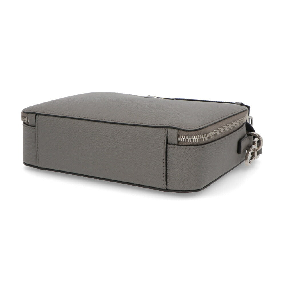 PRADA ショルダーバッグ グレー レザー ロゴ サフィアーノ