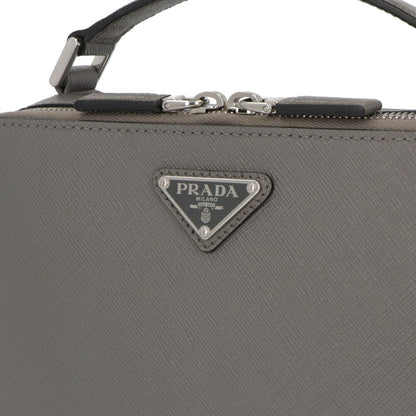PRADA ショルダーバッグ グレー レザー ロゴ サフィアーノ