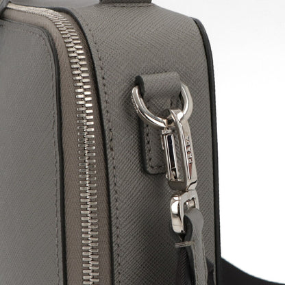 PRADA ショルダーバッグ グレー レザー ロゴ サフィアーノ