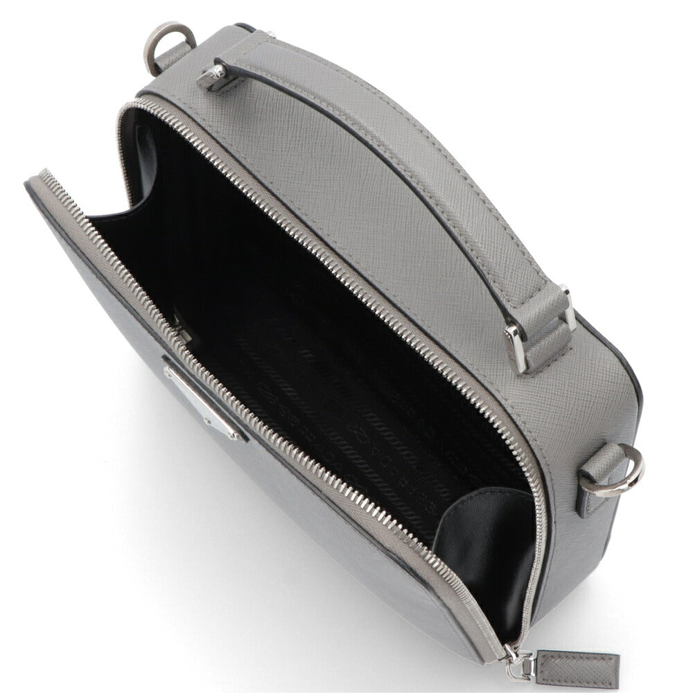 PRADA ショルダーバッグ グレー レザー ロゴ サフィアーノ