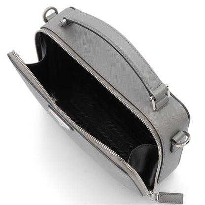 PRADA ショルダーバッグ グレー レザー ロゴ サフィアーノ