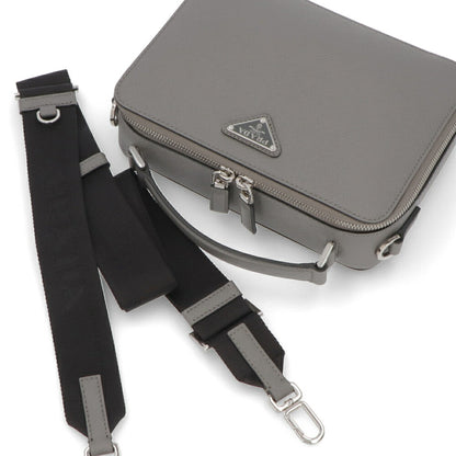 PRADA ショルダーバッグ グレー レザー ロゴ サフィアーノ