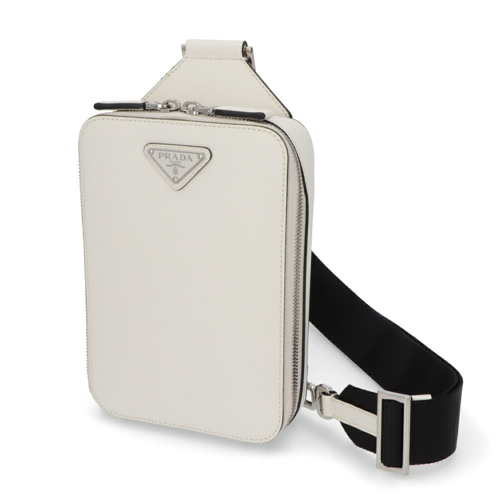 PRADA ショルダーバッグ ホワイト レザー トライアングルロゴ