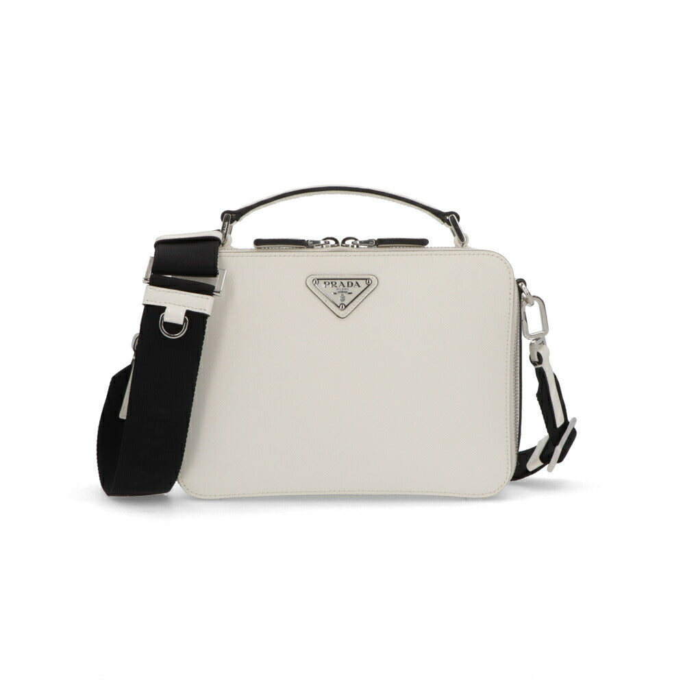 PRADA ショルダーバッグ ブリック サフィアーノレザーバッグ ホワイト トライアングルロゴ ミニバッグ 2WAY 2VH069 9Z2