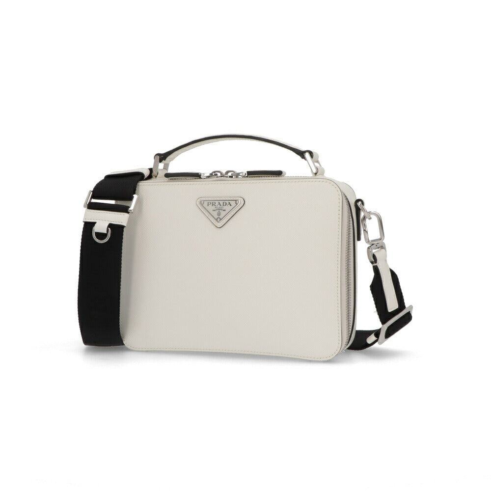 PRADA ショルダーバッグ ブリック サフィアーノレザーバッグ ホワイト トライアングルロゴ ミニバッグ 2WAY 2VH069 9Z2