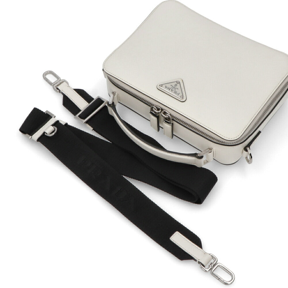 PRADA ショルダーバッグ ブリック サフィアーノレザーバッグ ホワイト トライアングルロゴ ミニバッグ 2WAY 2VH069 9Z2