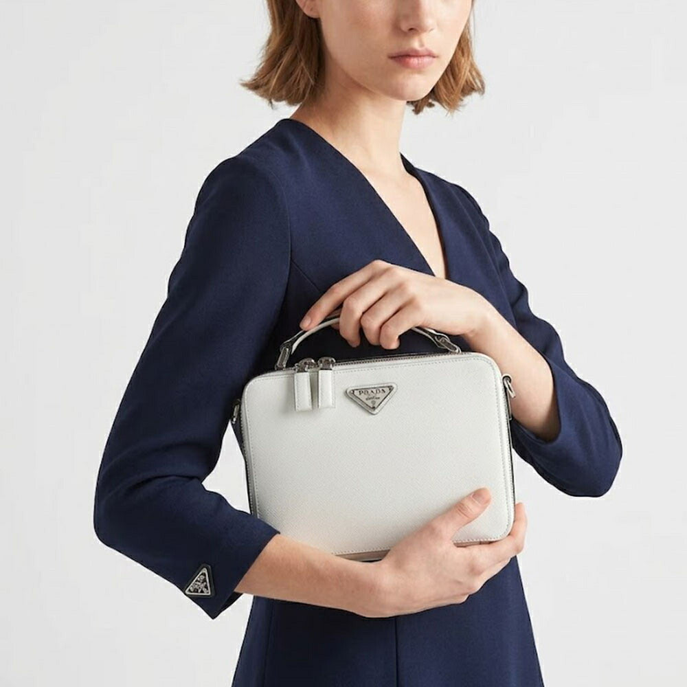 PRADA ショルダーバッグ ブリック サフィアーノレザーバッグ ホワイト トライアングルロゴ ミニバッグ 2WAY 2VH069 9Z2