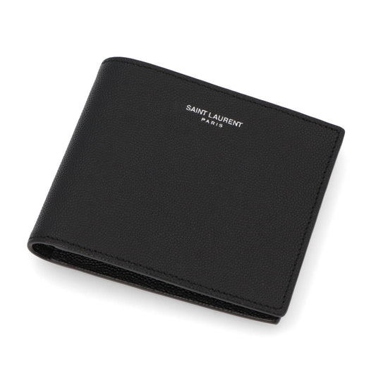 サンローラン SAINT LAURENT 財布 二つ折り財布 メンズ ブラック レザー ロゴ シンプル 無地 スリム コンパクト 小銭入れなし 396307 BTY0N