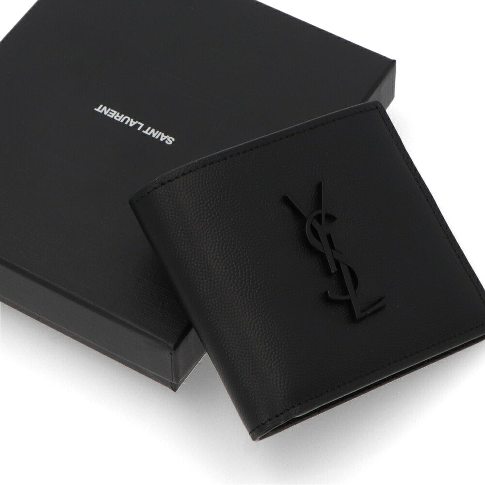 サンローラン SAINT LAURENT 財布 二つ折り財布 メンズ  ブラック カーフレザー カサンドラ ミニ財布 小銭入れなし 453276