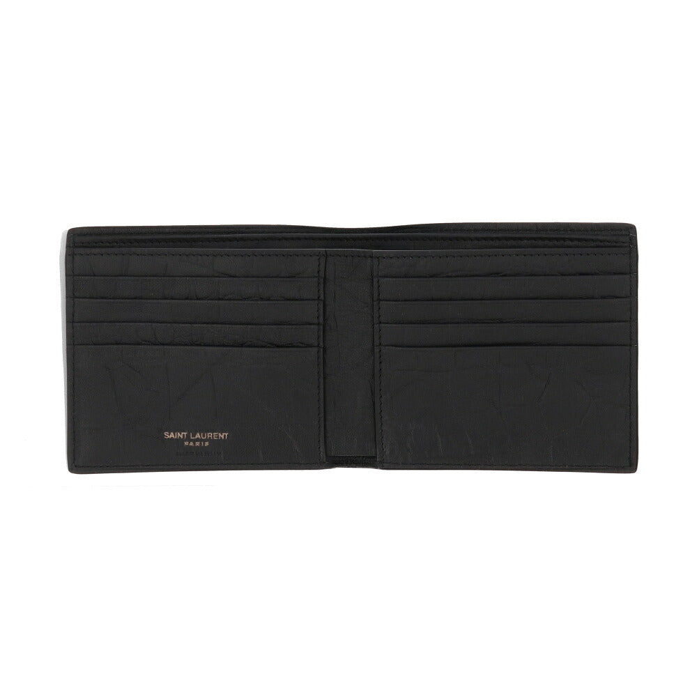 SAINT LAURENT サンローラン メンズ 財布 三つ折り財布 ブラック カサンドラロゴ 小銭入れなし 453276 C9H0U