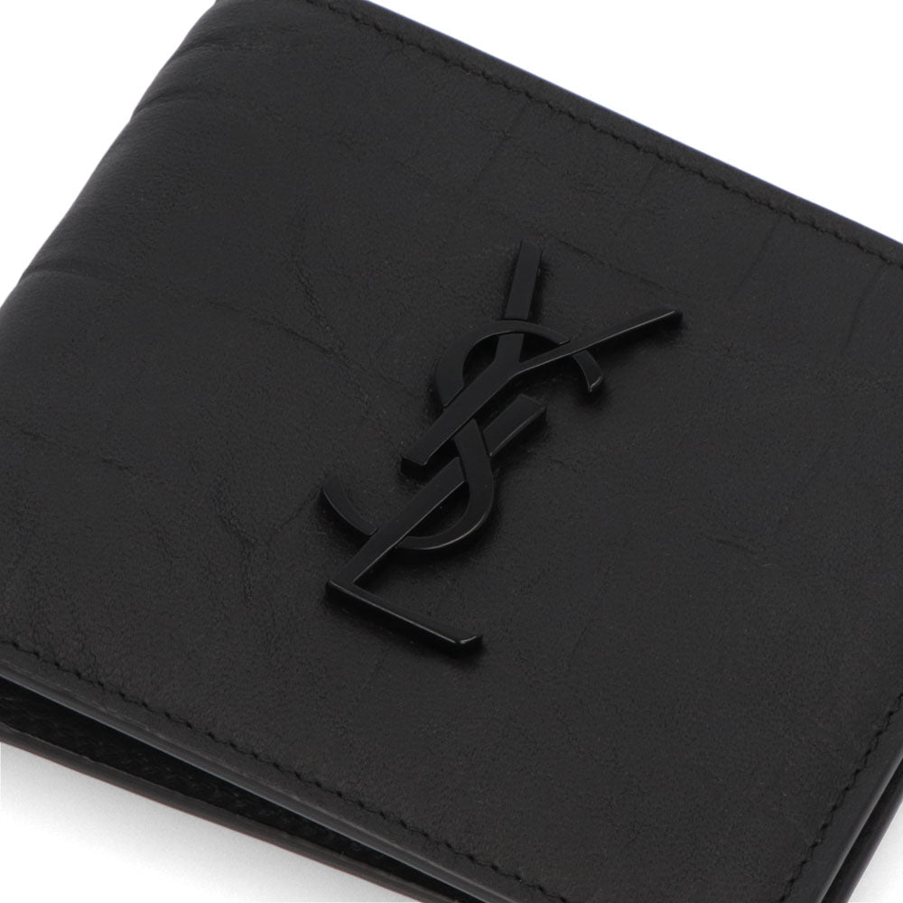 SAINT LAURENT サンローラン メンズ 財布 三つ折り財布 ブラック カサンドラロゴ 小銭入れなし 453276 C9H0U