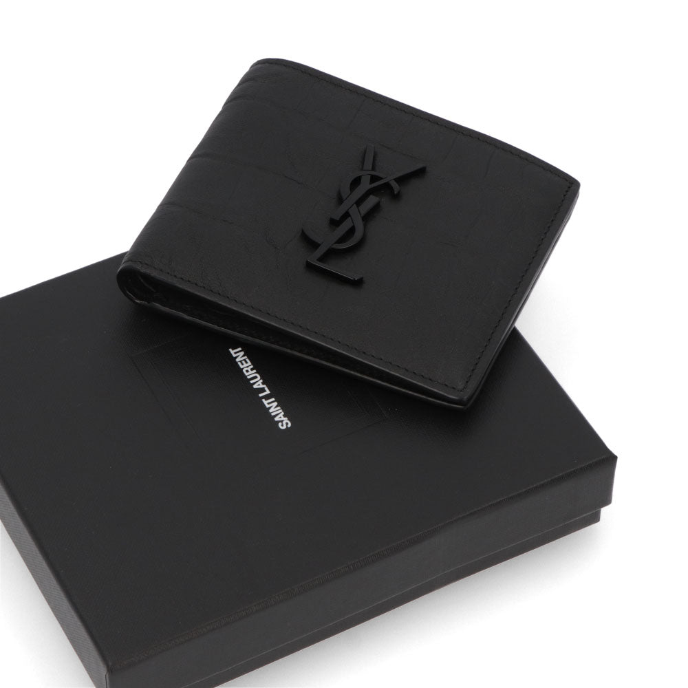SAINT LAURENT サンローラン メンズ 財布 三つ折り財布 ブラック カサンドラロゴ 小銭入れなし 453276 C9H0U