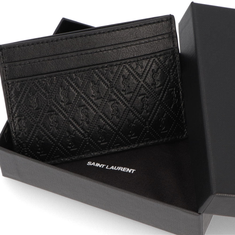 サンローラン SAINT LAURENT 雑貨 カードケース レディース ブラック カーフレザー YSLロゴ カサンドラロゴ 総柄 シンプル 647148 18G1Z