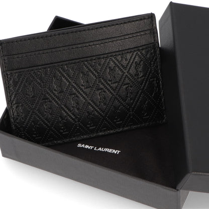 サンローラン SAINT LAURENT 雑貨 カードケース レディース ブラック カーフレザー YSLロゴ カサンドラロゴ 総柄 シンプル 647148 18G1Z