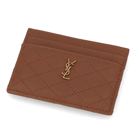 サンローラン SAINT LAURENT 雑貨 カードケース レディース ギャビーカードケース ブラウン系 レザー GINGER BROWN キルティング YSLロゴ カサンドラロゴ ゴールド金具 703219 1EL1W