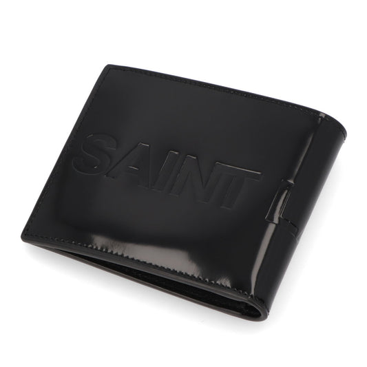 サンローラン SAINT LAURENT 財布 二つ折り財布 レディース ブラック パテント レザー ロゴ カードポケット 8個 コンパクト スリム 小銭入れなし 757143 AACKL