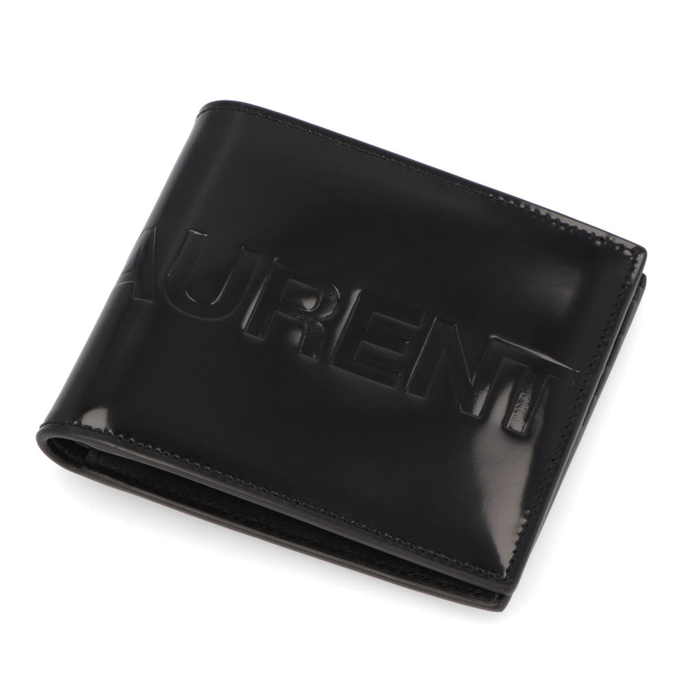 SAINT LAURENT 二つ折り財布 パテントレザー ロゴ