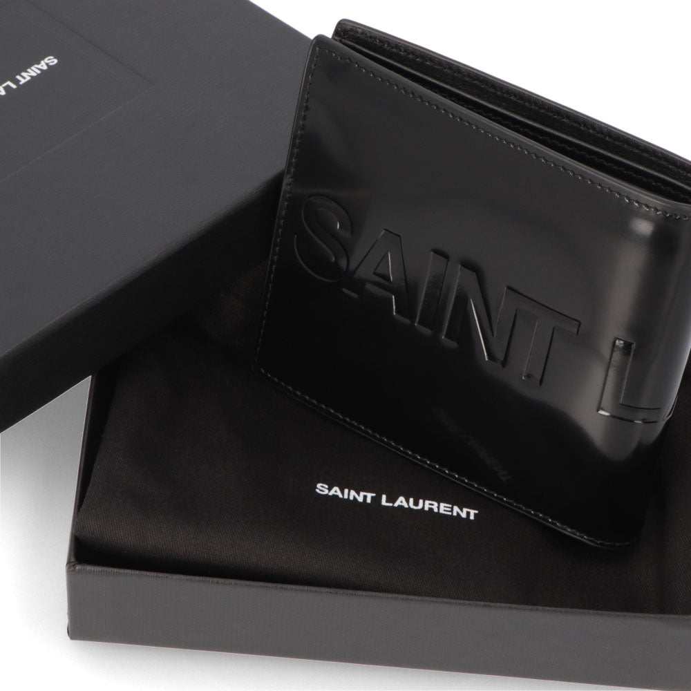 SAINT LAURENT 二つ折り財布 パテントレザー ロゴ
