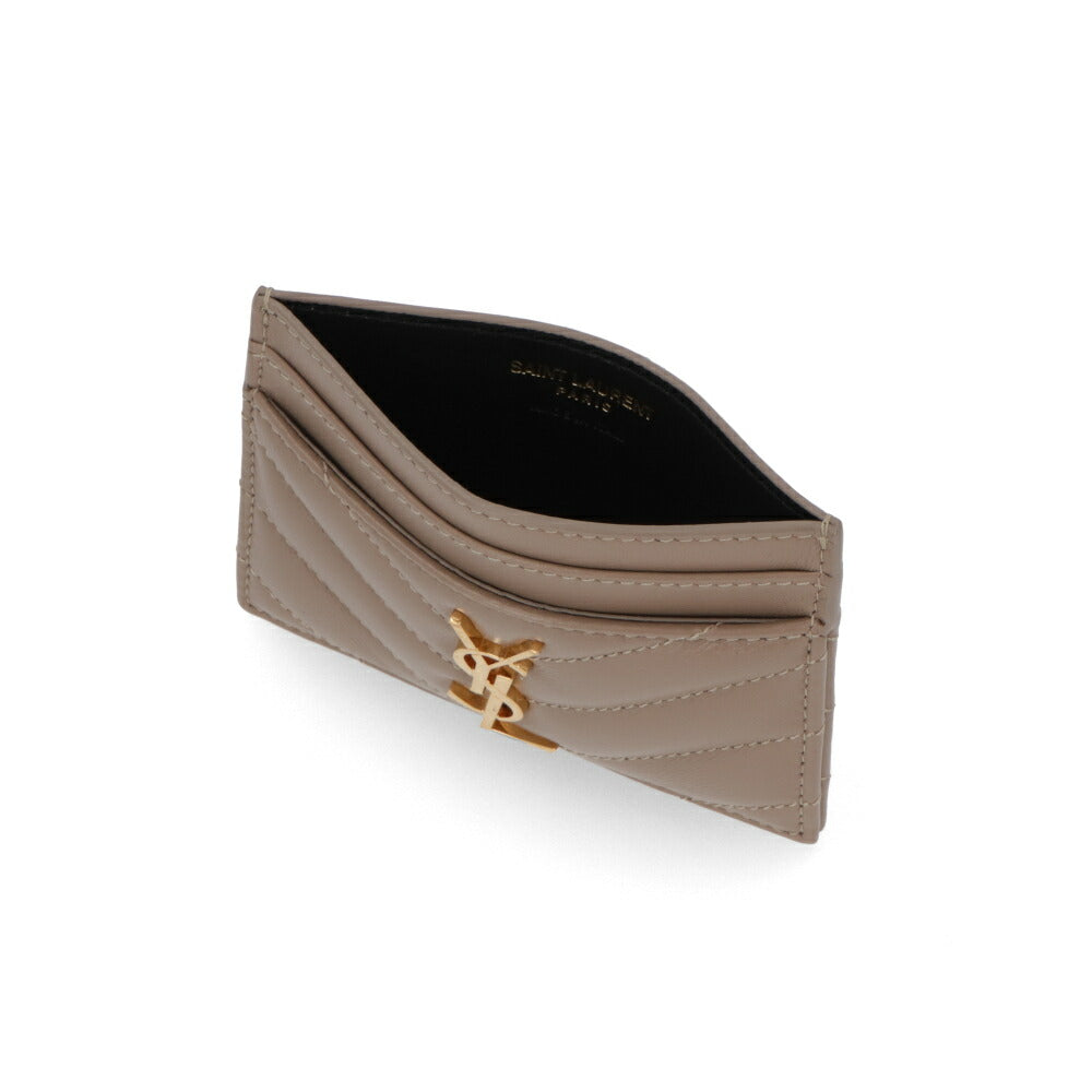 SAINT LAURENT カードケース モカブラウン ラムスキン キルティング カサンドラロゴ  423291 AAA44