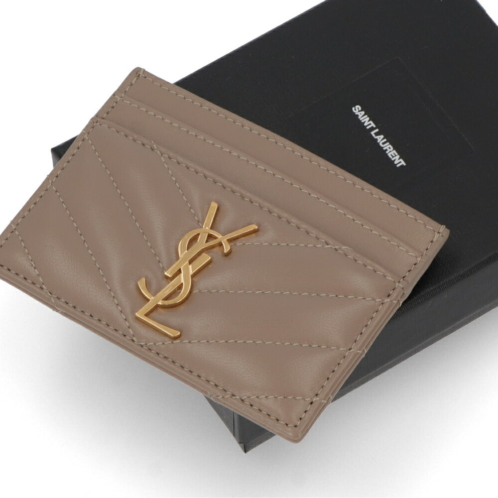 SAINT LAURENT カードケース モカブラウン ラムスキン キルティング カサンドラロゴ  423291 AAA44