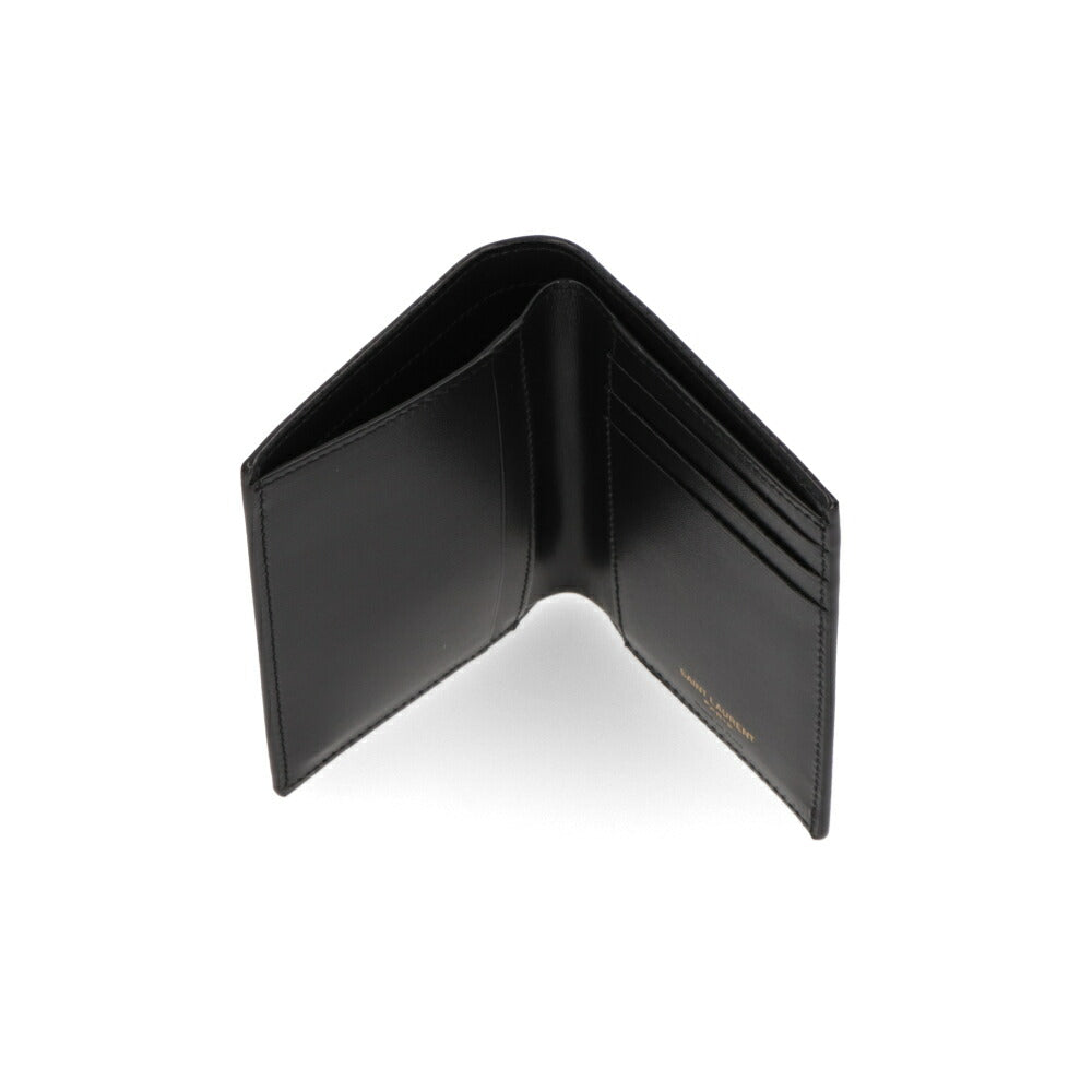 SAINT LAURENT 二つ折り財布 ブラック KING PALM YSLロゴ 小銭入れなし 668736 02G0W
