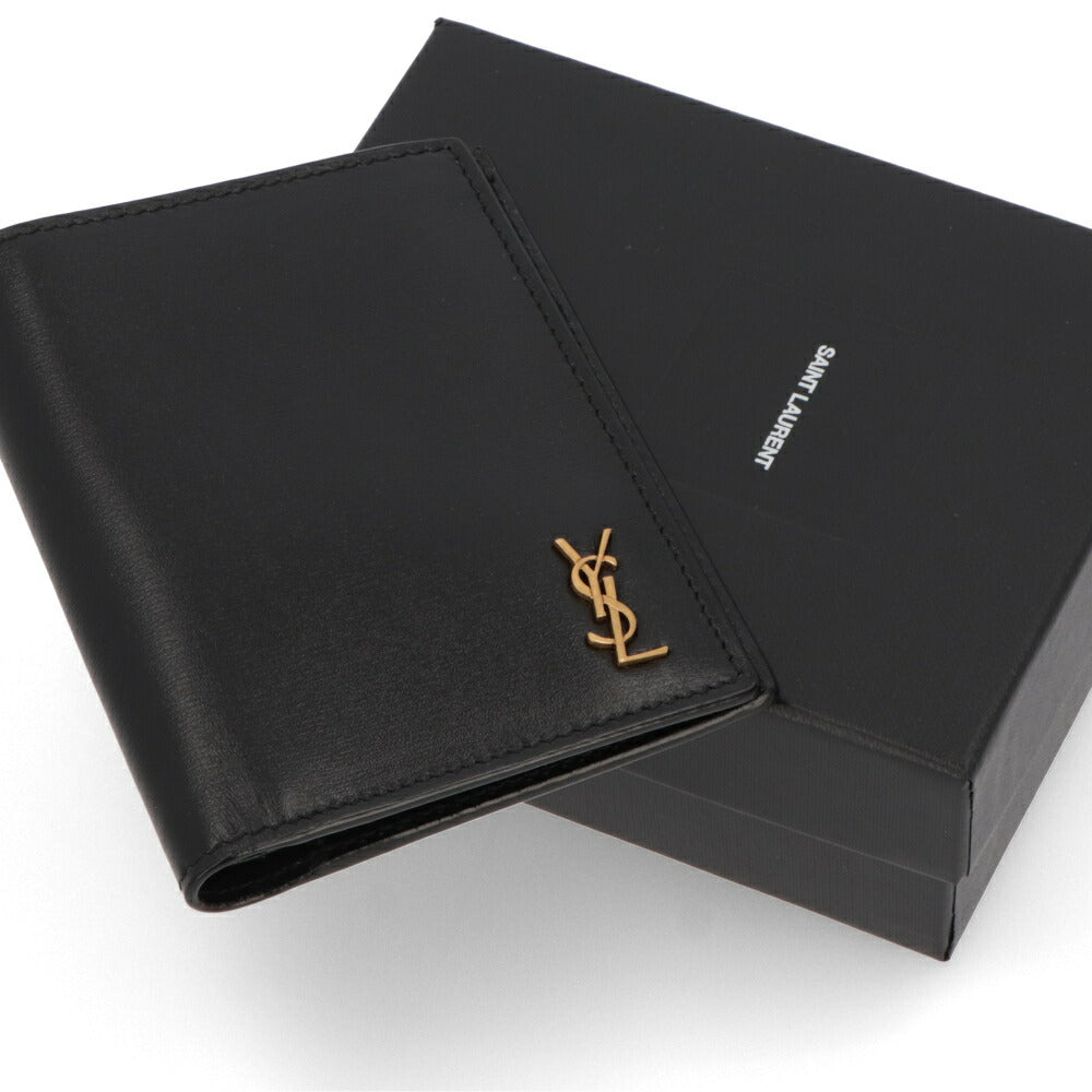 SAINT LAURENT 二つ折り財布 ブラック KING PALM YSLロゴ 小銭入れなし 668736 02G0W