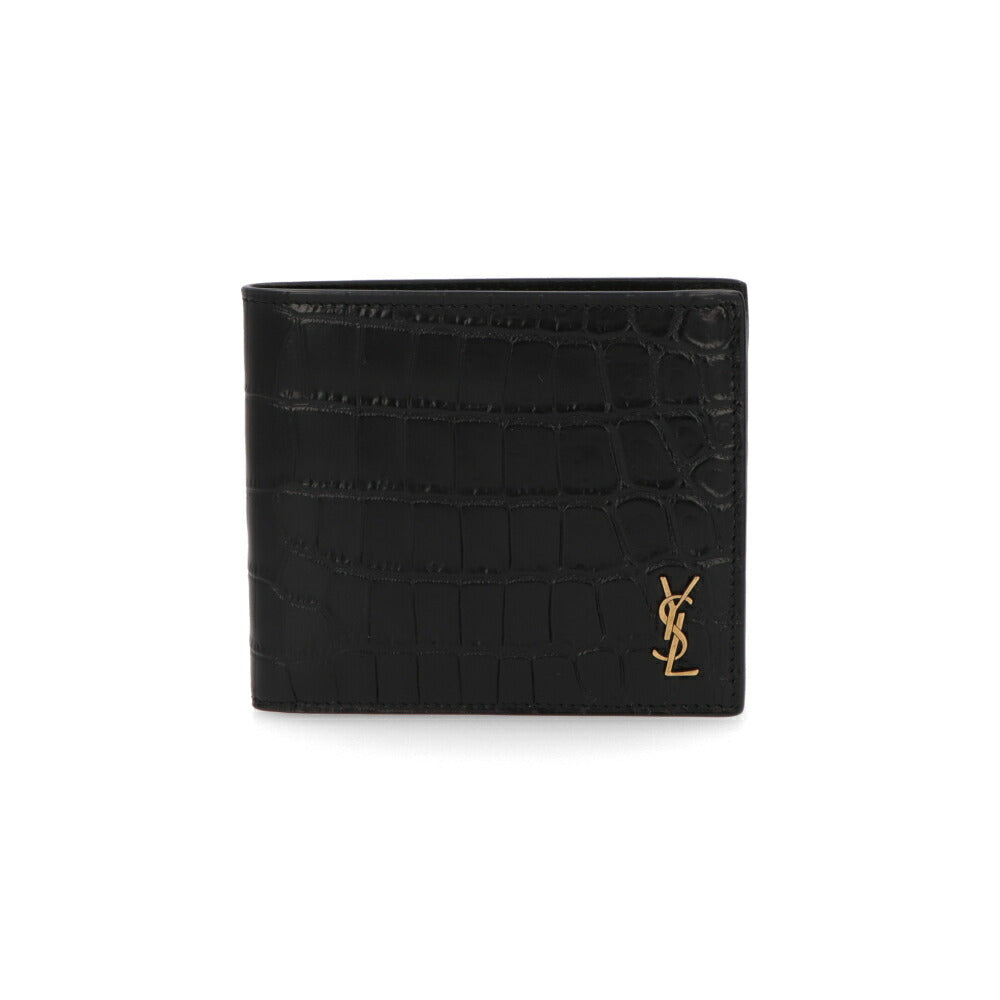 SAINT LAURENT 財布 二つ折り財布 メンズ  ブラック カーフレザー PCC TINY MONOGRAM 607727 DZEDW