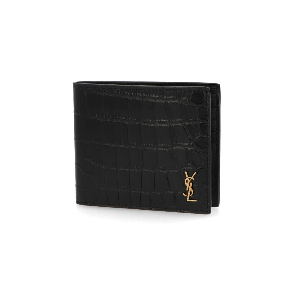 SAINT LAURENT 財布 二つ折り財布 メンズ  ブラック カーフレザー PCC TINY MONOGRAM 607727 DZEDW