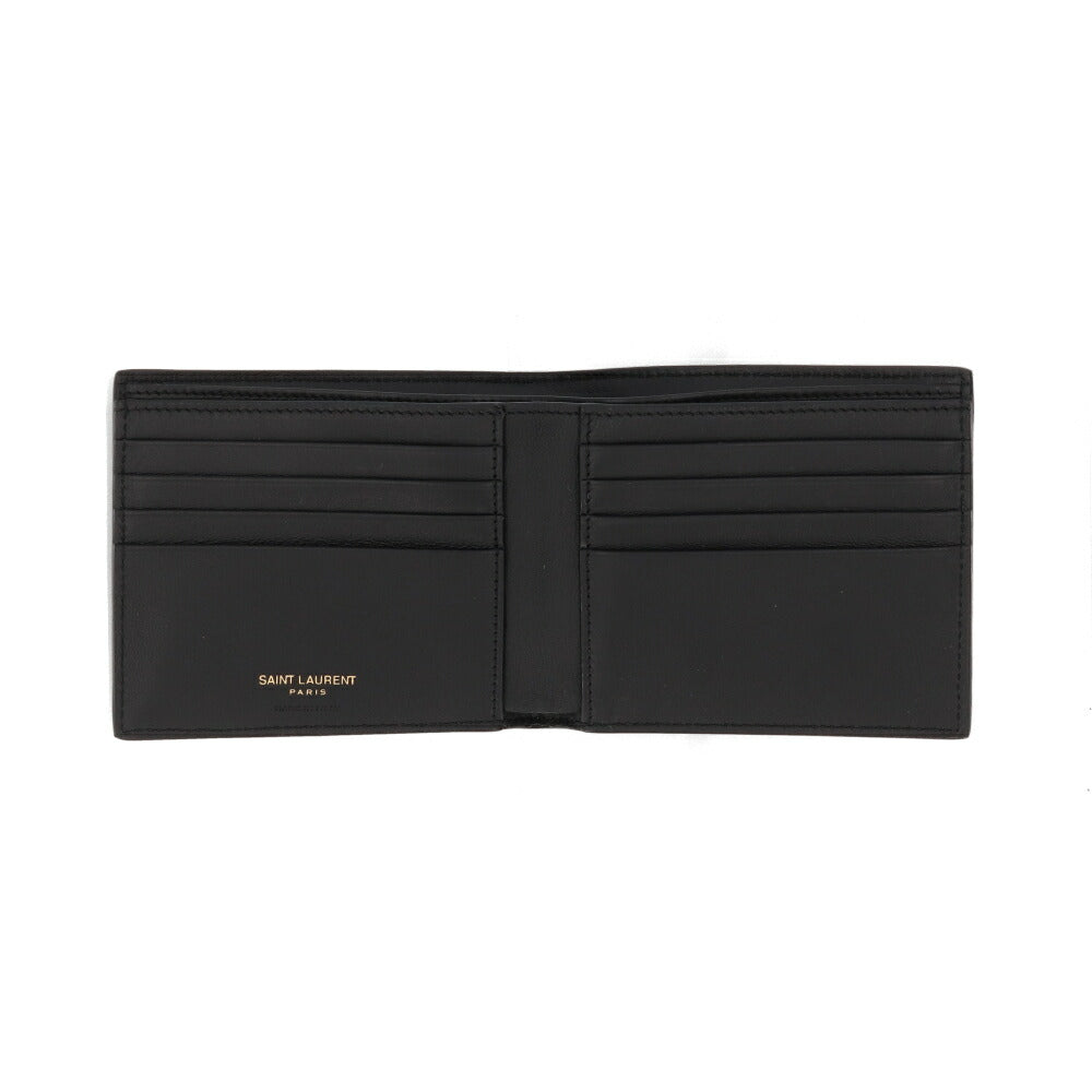 SAINT LAURENT 財布 二つ折り財布 メンズ  ブラック カーフレザー PCC TINY MONOGRAM 607727 DZEDW
