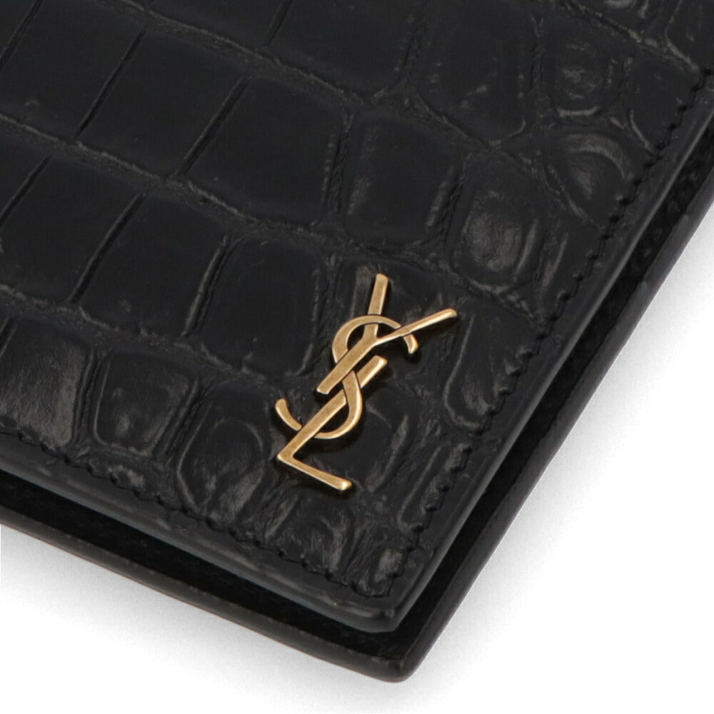 SAINT LAURENT 財布 二つ折り財布 メンズ  ブラック カーフレザー PCC TINY MONOGRAM 607727 DZEDW