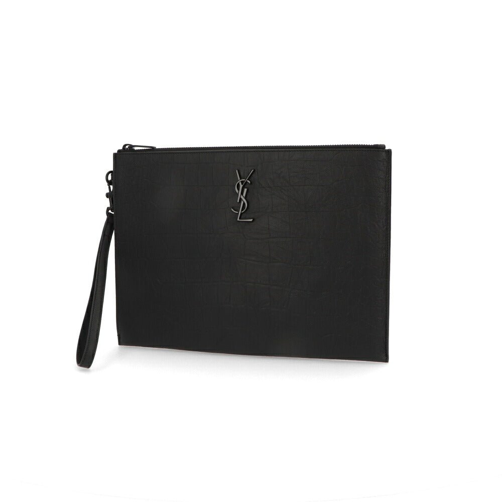 サンローラン SAINT LAURENT バッグ クラッチバッグ ユニセックス  ブラック レザー クロコ型押し タブレットホルダー 667686