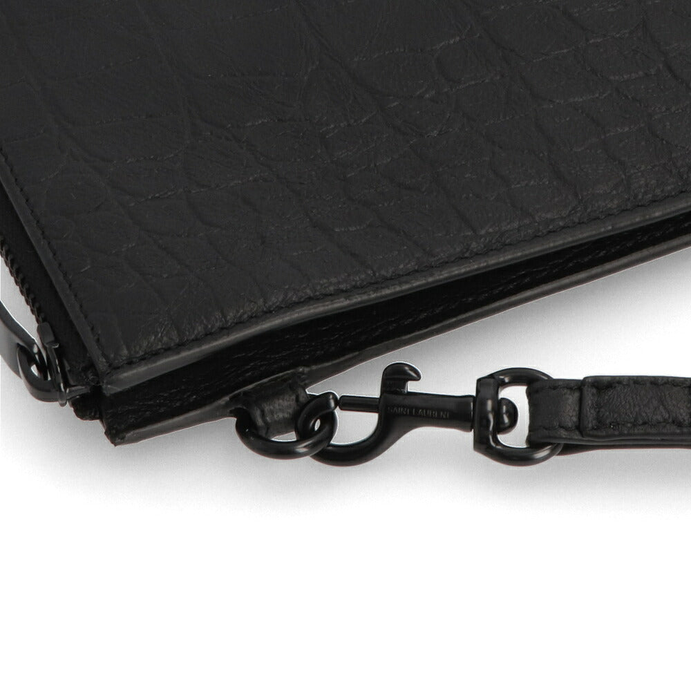 サンローラン SAINT LAURENT バッグ クラッチバッグ ユニセックス  ブラック レザー クロコ型押し タブレットホルダー 667686