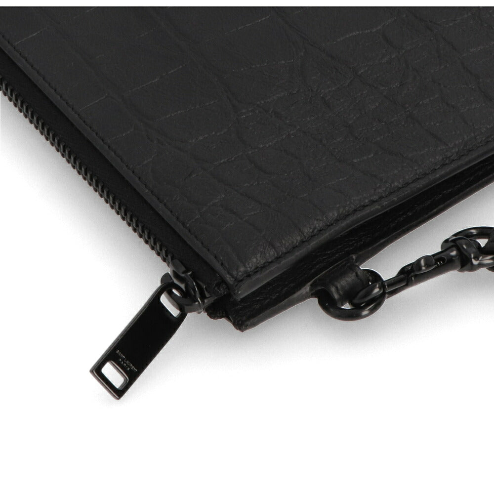 サンローラン SAINT LAURENT バッグ クラッチバッグ ユニセックス  ブラック レザー クロコ型押し タブレットホルダー 667686