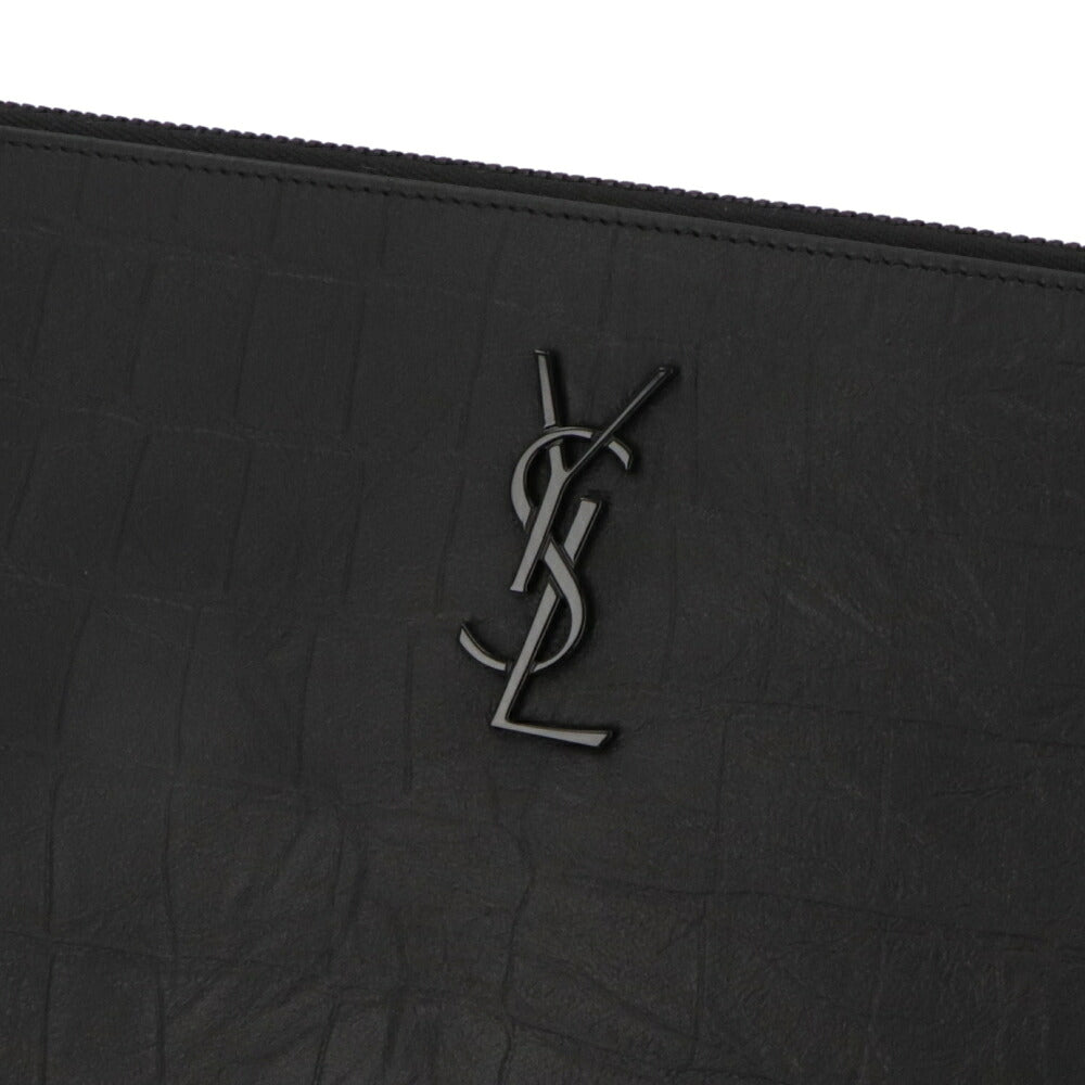 サンローラン SAINT LAURENT バッグ クラッチバッグ ユニセックス  ブラック レザー クロコ型押し タブレットホルダー 667686