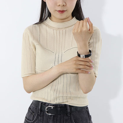 サンローラン SAINT LAURENT アクセサリー ブレスレット レディース ブラック カーフ レザー シンプル ロゴ シルバー金具 無地 756749 AACJA