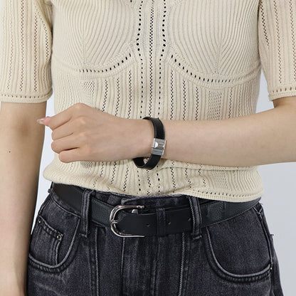 サンローラン SAINT LAURENT アクセサリー ブレスレット レディース ブラック カーフ レザー シンプル ロゴ シルバー金具 無地 756749 AACJA