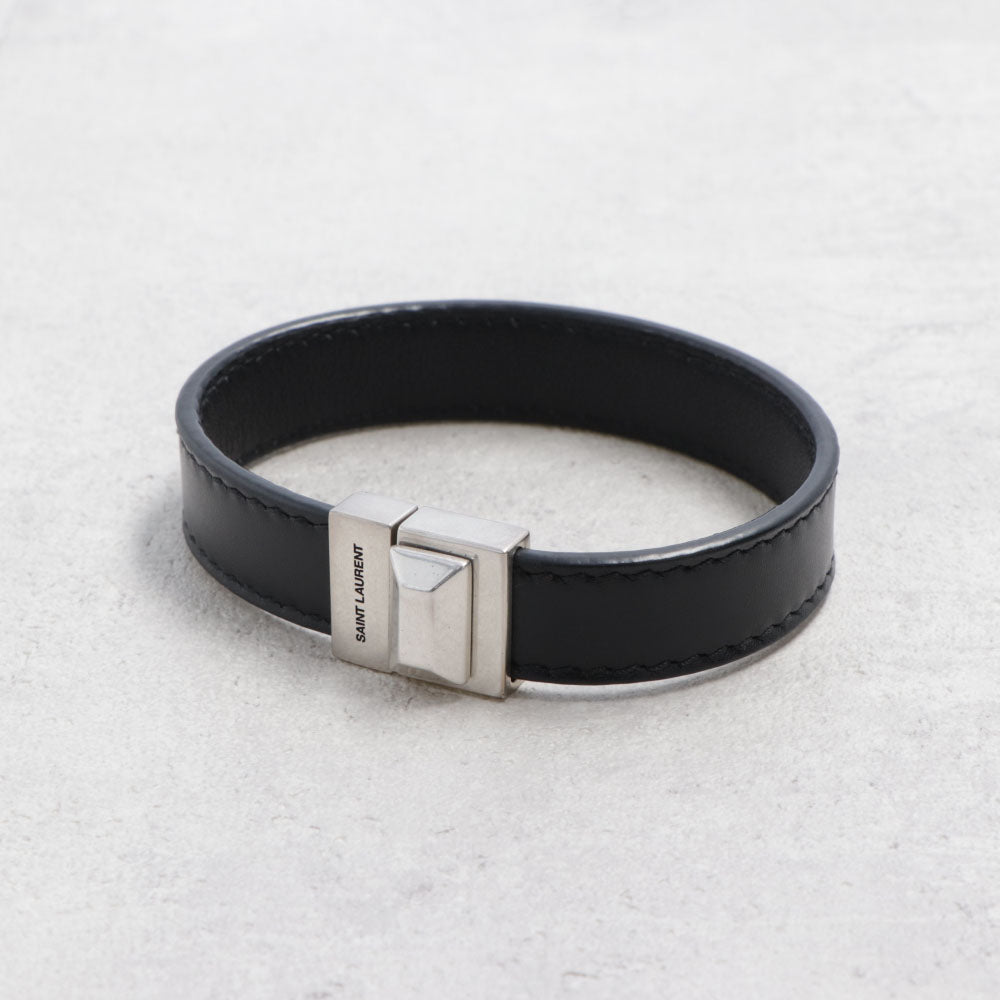 サンローラン SAINT LAURENT アクセサリー ブレスレット レディース ブラック カーフ レザー シンプル ロゴ シルバー金具 無地 756749 AACJA