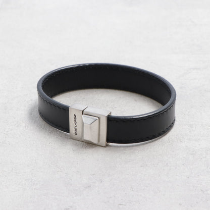 サンローラン SAINT LAURENT アクセサリー ブレスレット レディース ブラック カーフ レザー シンプル ロゴ シルバー金具 無地 756749 AACJA