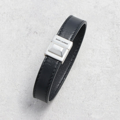 サンローラン SAINT LAURENT アクセサリー ブレスレット レディース ブラック カーフ レザー シンプル ロゴ シルバー金具 無地 756749 AACJA