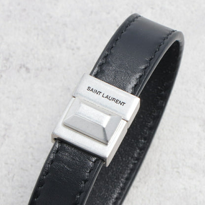 サンローラン SAINT LAURENT アクセサリー ブレスレット レディース ブラック カーフ レザー シンプル ロゴ シルバー金具 無地 756749 AACJA