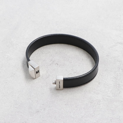サンローラン SAINT LAURENT アクセサリー ブレスレット レディース ブラック カーフ レザー シンプル ロゴ シルバー金具 無地 756749 AACJA