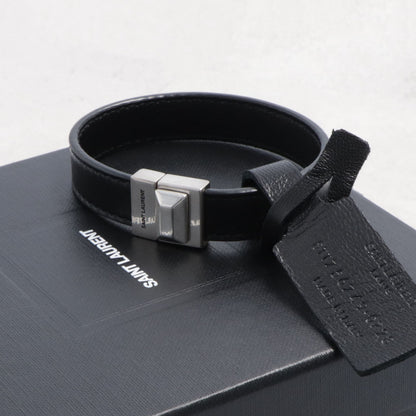 サンローラン SAINT LAURENT アクセサリー ブレスレット レディース ブラック カーフ レザー シンプル ロゴ シルバー金具 無地 756749 AACJA