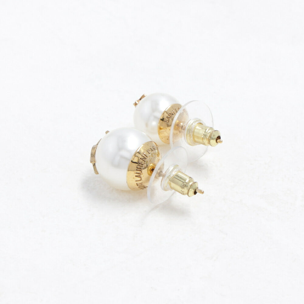 サンローラン SAINT LAURENT アクセサリー ピアス・イヤリング レディース  ゴールド 真鍮 ガラス カサンドラロゴ パール アシンメトリー ピアス 691563