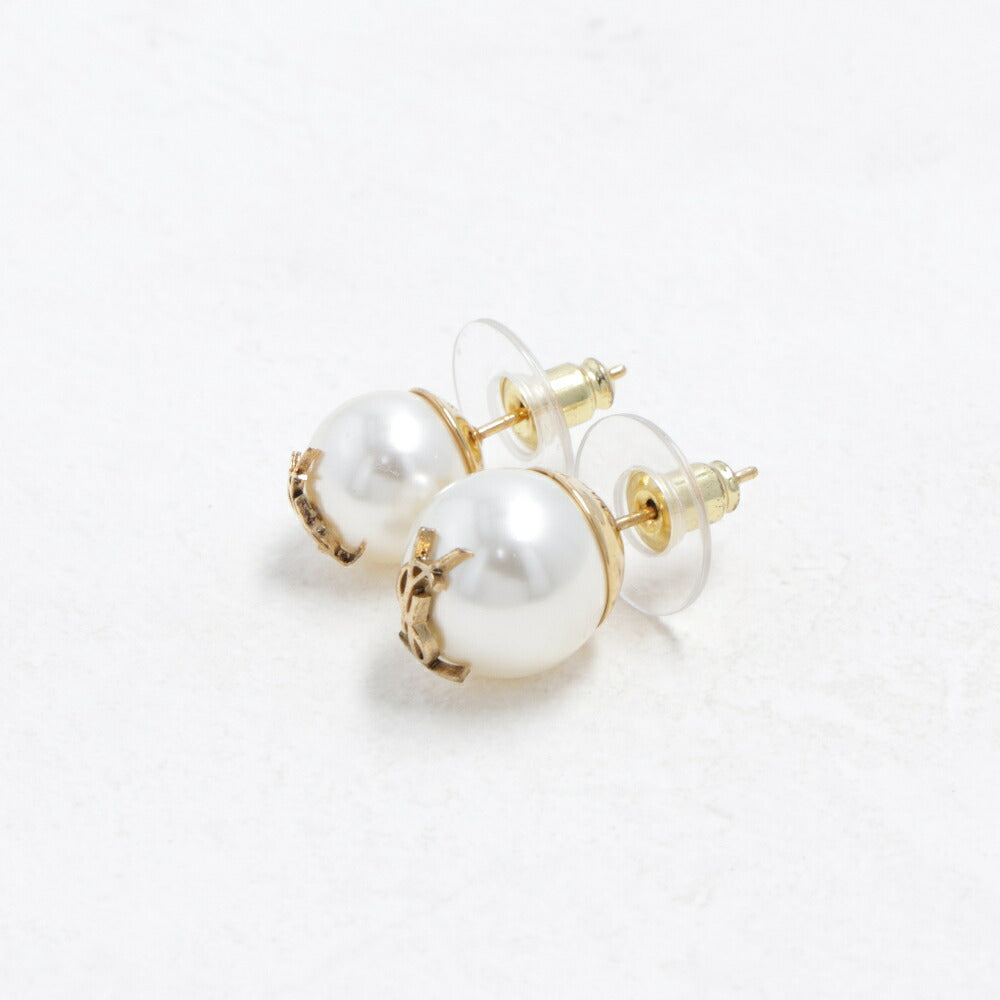 サンローラン SAINT LAURENT アクセサリー ピアス・イヤリング レディース  ゴールド 真鍮 ガラス カサンドラロゴ パール アシンメトリー ピアス 691563