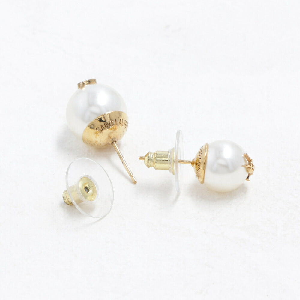 サンローラン SAINT LAURENT アクセサリー ピアス・イヤリング レディース  ゴールド 真鍮 ガラス カサンドラロゴ パール アシンメトリー ピアス 691563